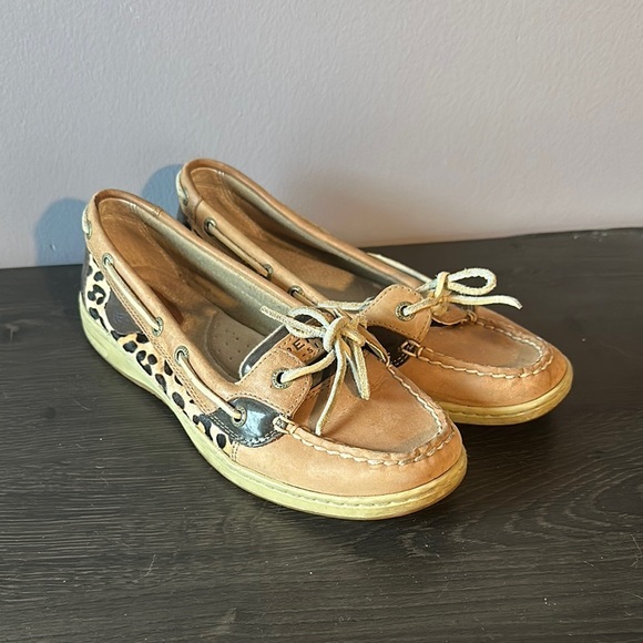Sperry Shoes - Women's Tan and Leopard Print Sperry Boat Shoes